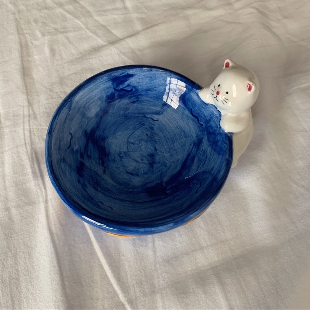1996 Galerie Au Chocolat Blue Cat Ceramic Bowl - Picture 3 of 7